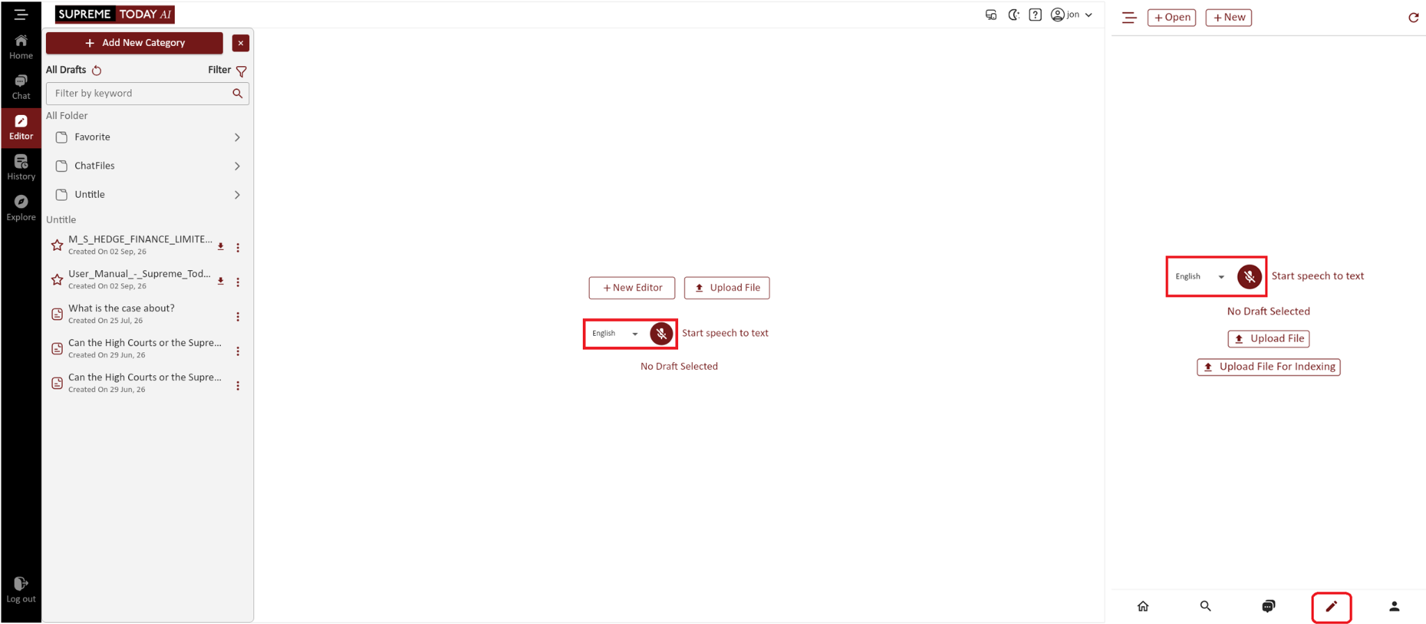 Speech-to-text language and microphone controls on desktop and mobile